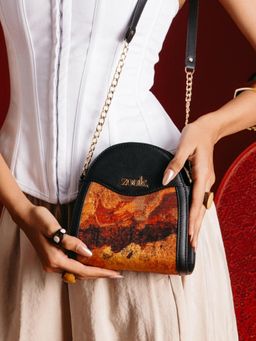 Zouk - Women Black-Orange Mehr Structured Sling Bag (One Size)