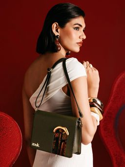 Zouk - Women Olive Jharokha Crossbody Sling Bag (M)