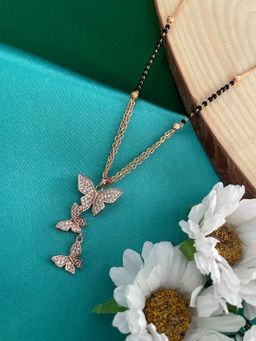 Digital Dress Room - Rose Gold American Diamond Butterfly Pendant Mangalsutra