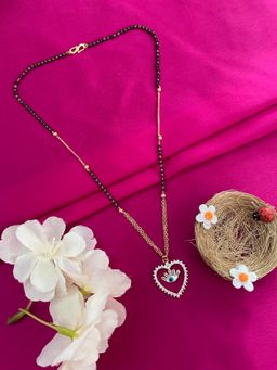 Digital Dress Room - Rose Gold American Diamond Heart & Evil Eye Pendant Mangalsutra