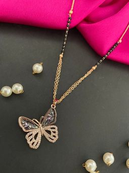 Digital Dress Room - Rose Gold American Diamond Butterfly Pendant Mangalsutra