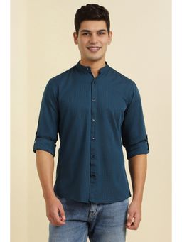 Allen Solly - Men Navy Blue Stripes Full Sleeves Casual Shirt