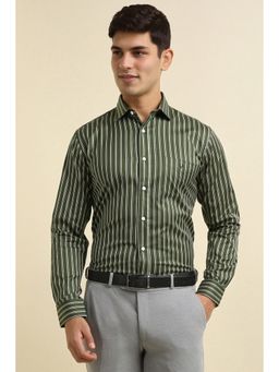 Allen Solly - Men Dark Olive Slim Fit Stripes Full Sleeves Formal Shirt