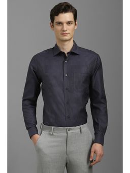 Louis Philippe - Men Navy Blue Regular Fit Print Full Sleeves Formal Shirt