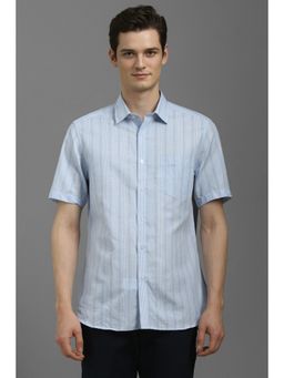Louis Philippe - Men Light Blue Regular Fit Stripes Half Sleeves Shirt