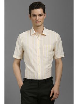 Louis Philippe - Men Yellow Regular Fit Stripes Half Sleeves Formal Shirt