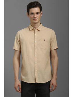 Louis Philippe - Men Brown Slim Fit Solid Half Sleeves Casual Shirt