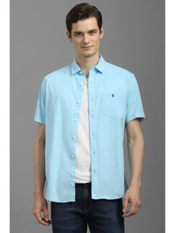 Louis Philippe - Men Light Blue Slim Fit Solid Half Sleeves Shirt