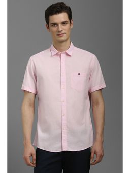 Louis Philippe - Men Pink Slim Fit Solid Half Sleeves Casual Shirt