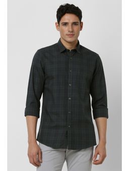 Peter England - Men Green Slim Fit Checks Full Sleeves Casual Shirt