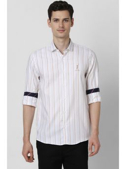 Peter England - Men White Slim Fit Stripes Full Sleeves Casual Shirt