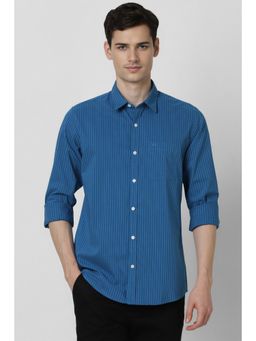 Peter England - Men Blue Slim Fit Stripes Full Sleeves Casual Shirt