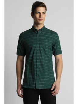 Peter England - Men Green Slim Fit Stripes Half Sleeves Casual Shirt