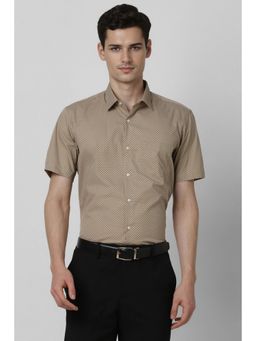 Peter England - Men Beige Print Regular Fit Half Sleeves Formal Shirt
