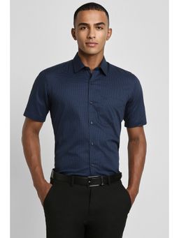 Peter England - Men Navy Blue Regular Fit Half Sleeves Formal Shirt