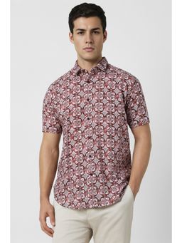 Van Heusen - Men Maroon Slim Fit Print Half Sleeves Party Shirt