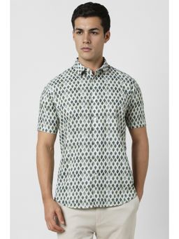 Van Heusen - Men Green Slim Fit Print Half Sleeves Party Shirt