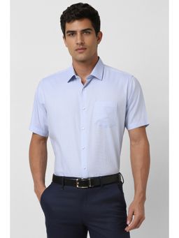 Van Heusen - Men Light Blue Regular Fit Self Design Half Sleeves Shirt