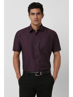 Van Heusen - Men Purple Regular Fit Self Design Half Sleeves Shirt