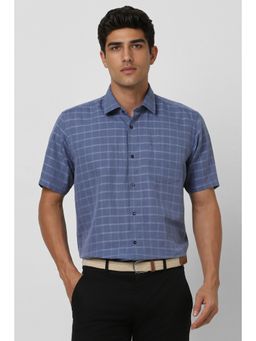 Van Heusen - Men Blue Regular Fit Checks Half Sleeves Shirt