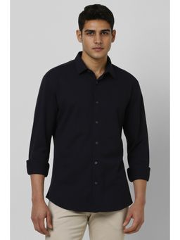 Van Heusen - Men Black Slim Fit Textured Full Sleeves Casual Shirt