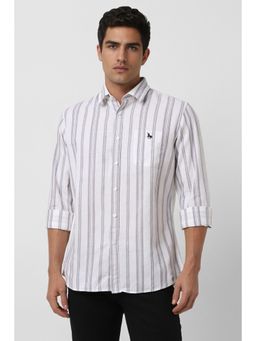 Van Heusen - Men Purple and White Slim Fit Stripes Casual Shirt