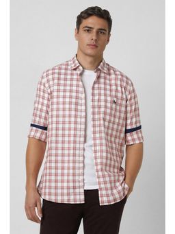 Van Heusen - Men Red and White Slim Fit Checks Casual Shirt