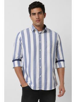 Van Heusen - Men Blue Slim Fit Stripes Full Sleeves Casual Shirt