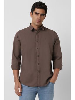 Van Heusen - Men Brown Slim Fit Solid Full Sleeves Casual Shirt