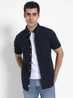 American Eagle - Men Navy Blue Solid Half Sleeves Shirt