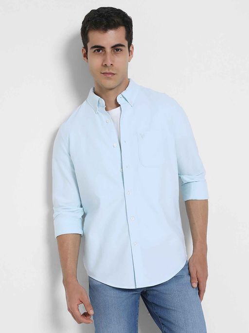 American Eagle Men Light Blue Solid Full Sleeves Shirt