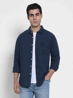 American Eagle - Men Navy Blue Full Sleeves Solid Shirt