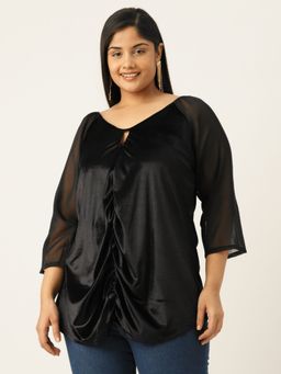 theRebelinme - Plus Size Womens Black Solid Velvet Longline Top