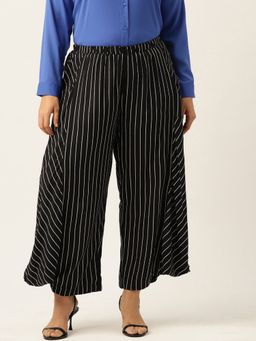 theRebelinme - Plus Size Womens Black Striped Loose Fit Cotton Trouser