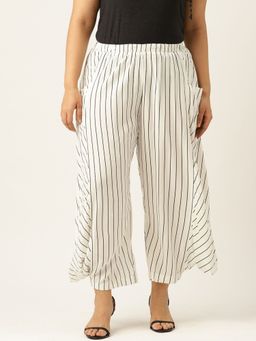 theRebelinme - Plus Size Womens White Striped Loose Fit Cotton Trouser