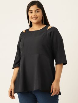theRebelinme - Plus Size Womens Black Solid Cut Out Detail Top