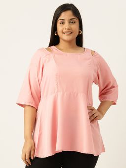 theRebelinme - Plus Size Womens Rose Solid Cut Out Detail Top