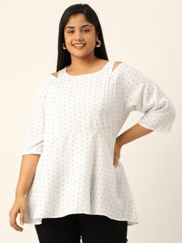 theRebelinme - Plus Size Womens White Polka Dot Cut Out Detail Top