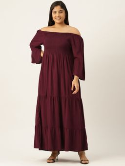 theRebelinme - Plus Size Womens Plum Solid Off-Shoulder Maxi Dress