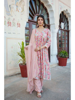 Vaasva Jaipur - Women Peach Muslin Embellished Kurta and Pants with Dupatta (Set of 3)