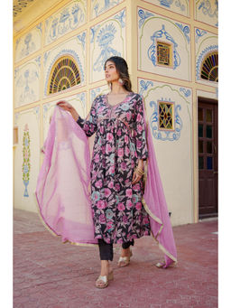 Vaasva Jaipur - Women Lavender Muslin Embellished Kurta and Pants with Dupatta (Set of 3)