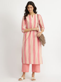 Pink Fort - Cotton Striped Kurta and Pant (Set of 2)