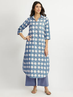 Pink Fort - Cotton Dabu Abstract Print Kurta & Pant Grey (Set of 2)