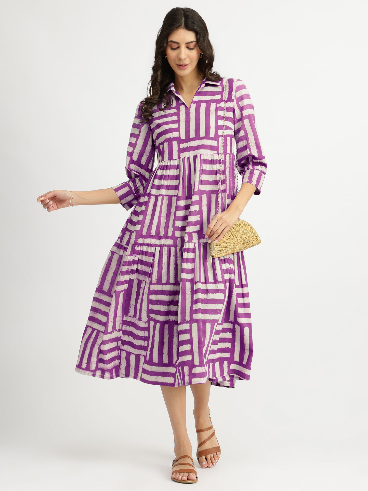 pink fort Purple Cotton Dabu Printed Play Dress-picture-23