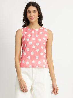 Pink Fort - Cotton Polka Sleeveless Top - Pink