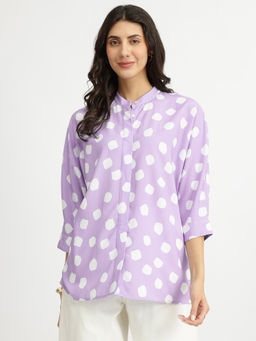 Pink Fort - Rayon Polka Dots Relaxed Top - Lavender