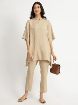 Pink Fort - Rayon Beige Solid Co-Ord (Set of 2)