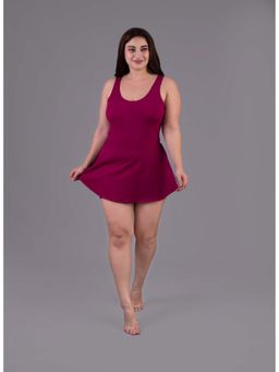 Keepfit - Magenta Solid Swimsuit For Women With Attached Shorts
