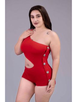 Keepfit - Red One Shoulder Button and Cut Out Detail Swimsuit for Women