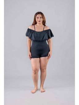 Keepfit - Off Shoulder Ruffled Black Padded Plus Size Swimsuit for women